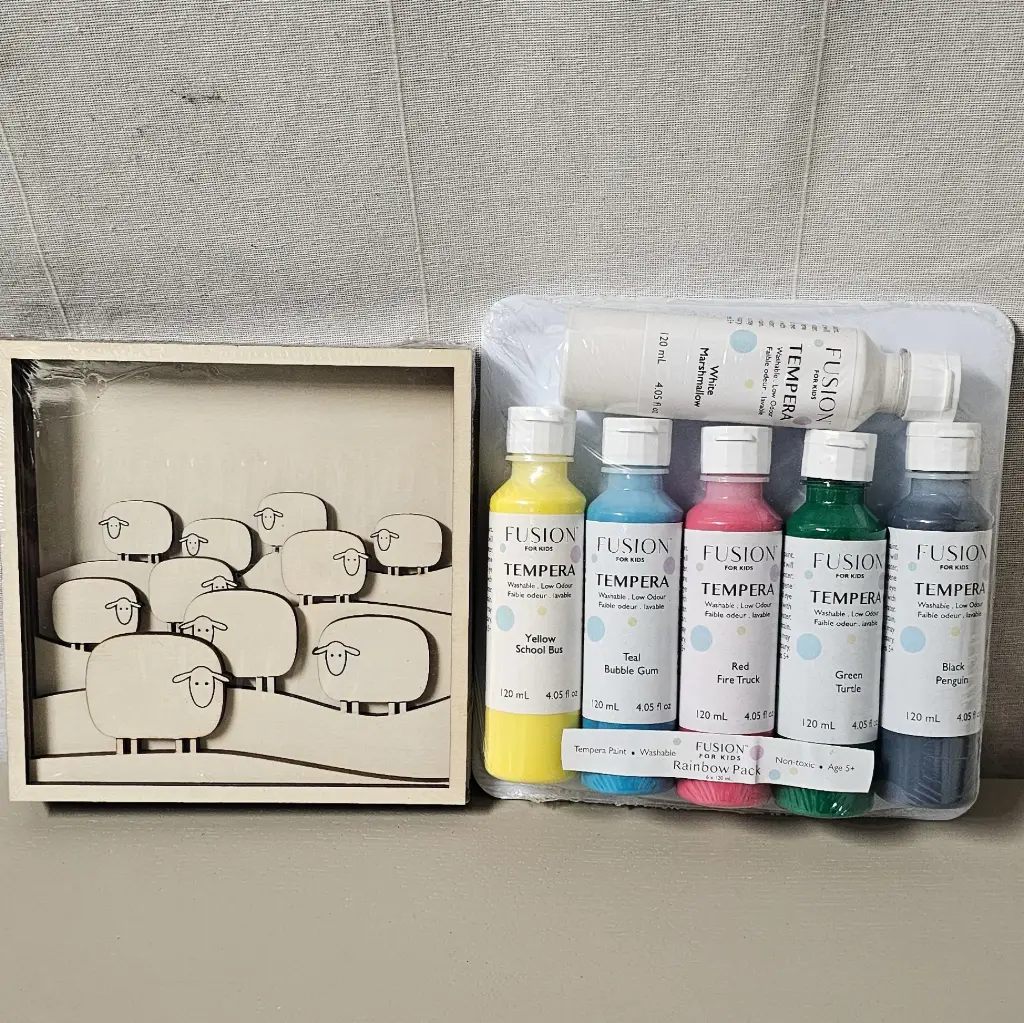 Pack créatif : cadre mouton en bois à peindre + peinture Fusion Kids basic