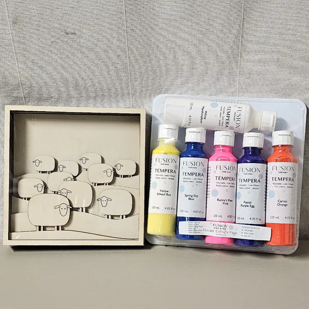 Pack créatif : cadre mouton en bois à peindre + peinture Fusion Kids peps