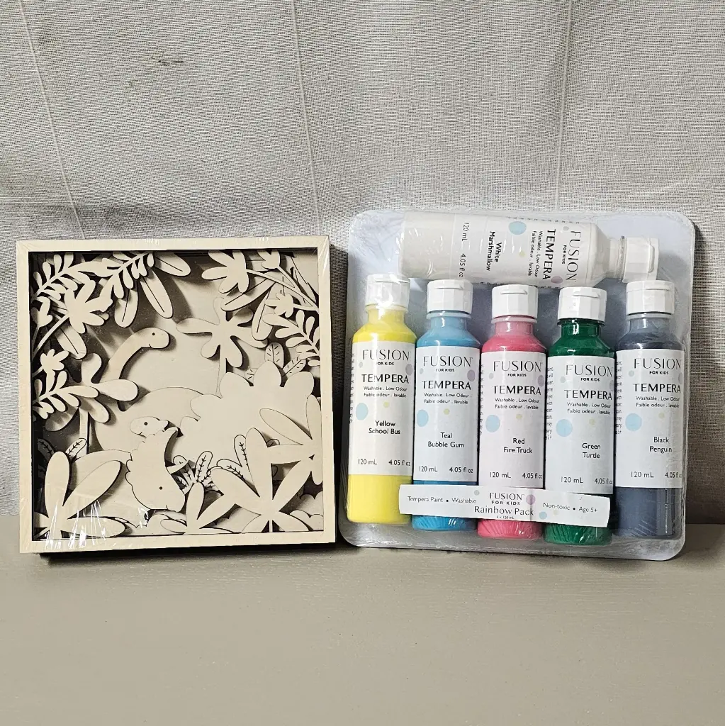 Pack créatif : cadre dinosaure en bois à peindre + peinture Fusion Kids basic
