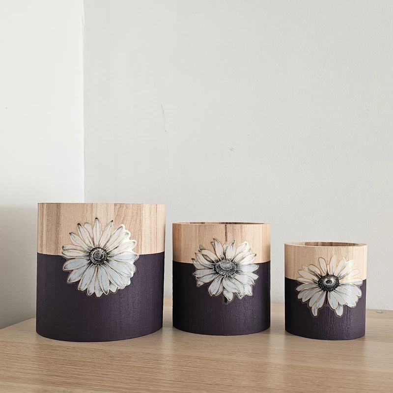 3 pots de fleurs en bois "Velvet"