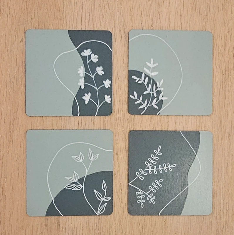 Sous-verres décorés "bleu à fleurs"