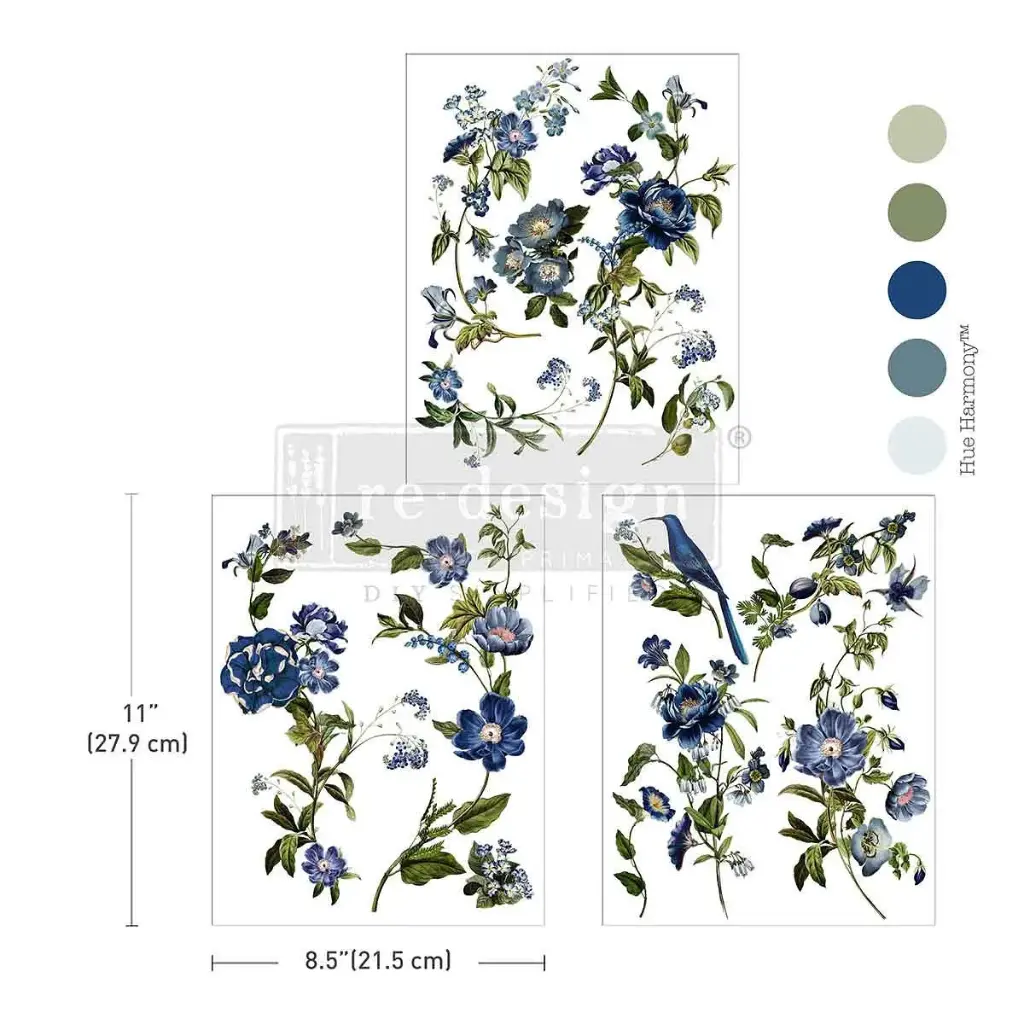 Redesign transfert décoratif A4 - Blue Nest Blooms