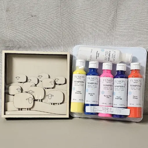 Pack créatif : cadre mouton en bois à peindre + peinture Fusion Kids peps