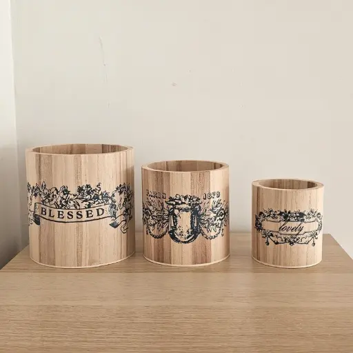 3 Pots de fleurs en bois 